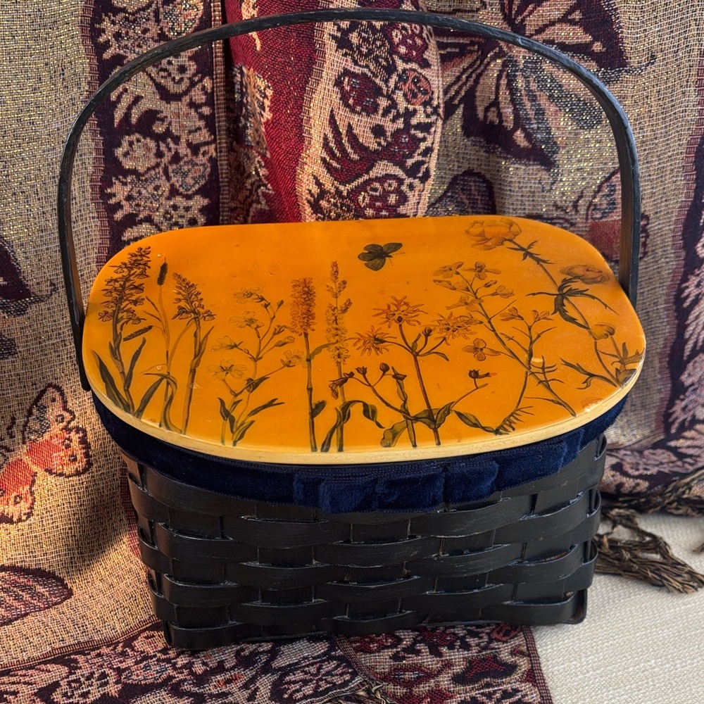 Vintage Hand-Painted Flowers & Butterfly Basket Purse Signed